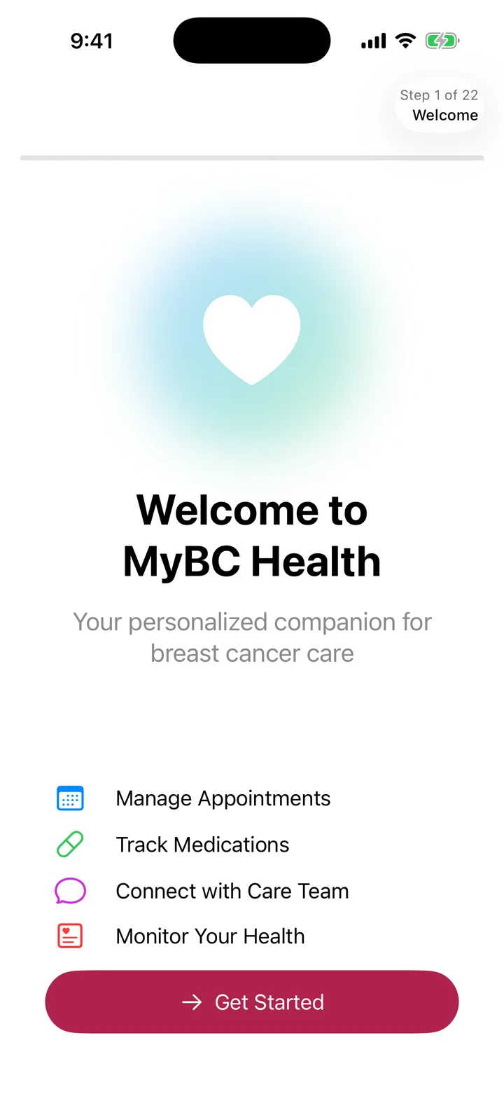 The MyBC Health welcome screen, listing appointments, medicines, your care team and your health